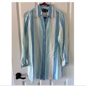 NWT Island Company 100% linen oversized shirt blue and white stripes